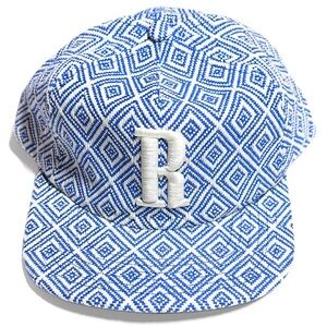 Rhude Blue & White Geometric Jacquard Cap / Hat w/ Embroidered “R” Monogram